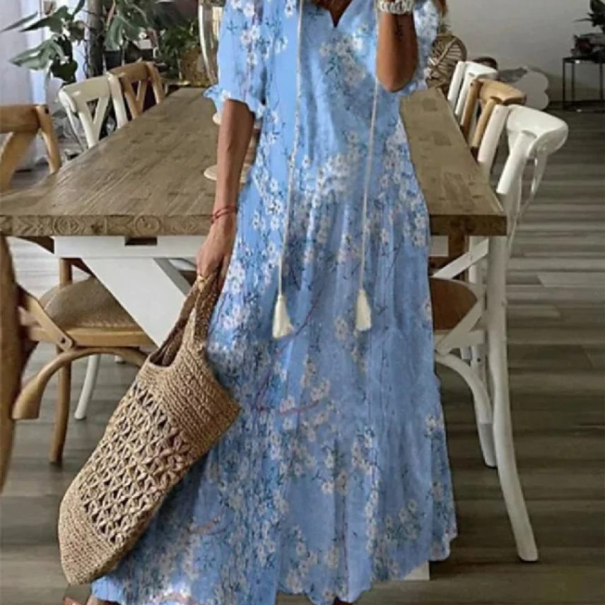 Robe longue imprimée.